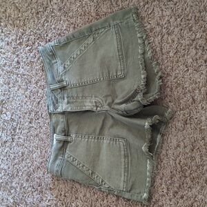 Vigoss Olive Green Frayed Hem Jean Shorts
